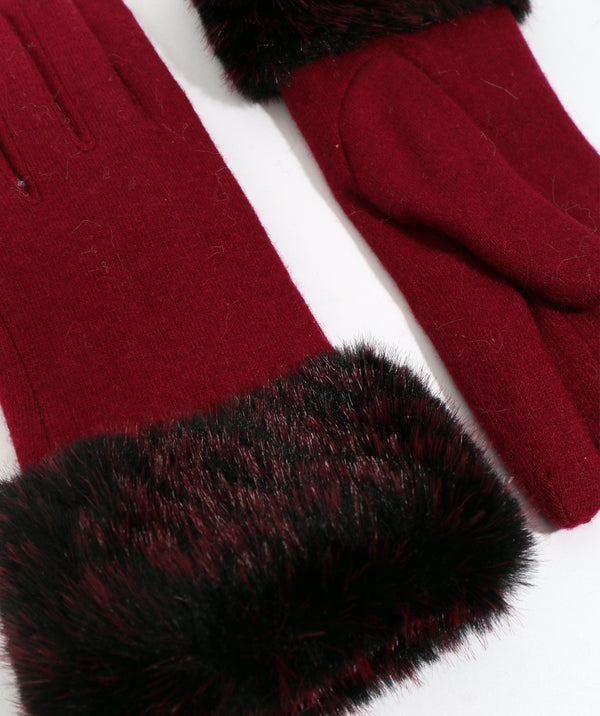 Donatella - Luvas de lã com punho de pele sintética