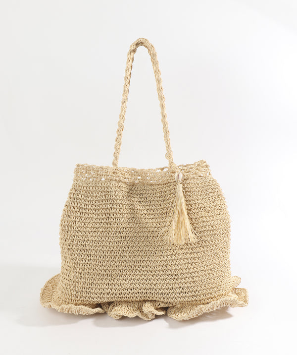 Natural Woven Straw Bag with Button Snap Closure