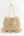 Straw crochet shoulder bag with large handles, snap closure, ruffle detail, shell charm, 3 interior pockets (1 zipped), 45cm width, 60cm height.