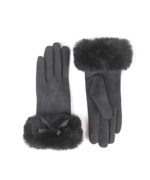 Charcoal Grey Faux Suede Bow-Embellished Glove