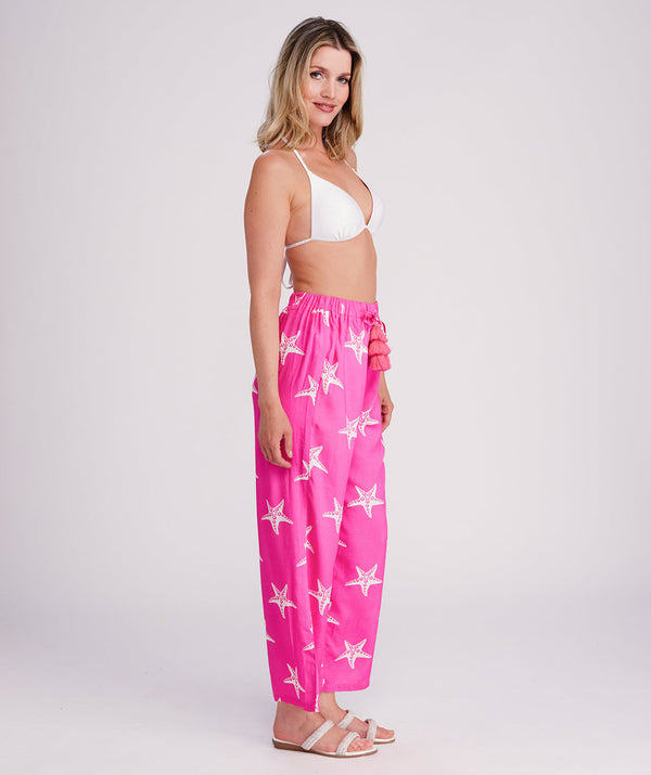 Estrella - Hot Pink Starfish Print Summer Trousers