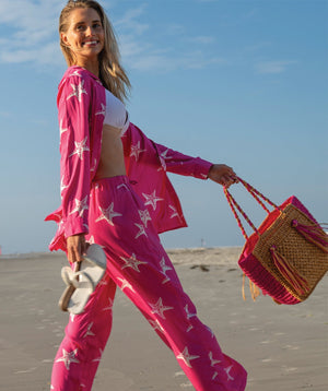 Estrella - Hot Pink Starfish Print Summer Trousers