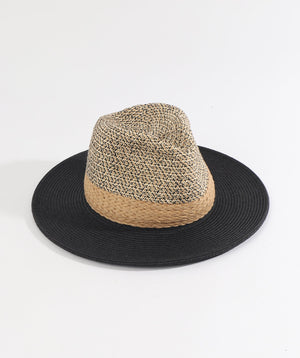 Natural/Black Two Tone Paper Straw Fedora Hat with UPF 50 Sun Protection