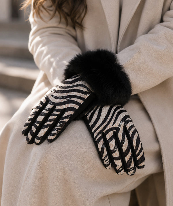 Finley - Faux Suede Zebra Stripe Gloves
