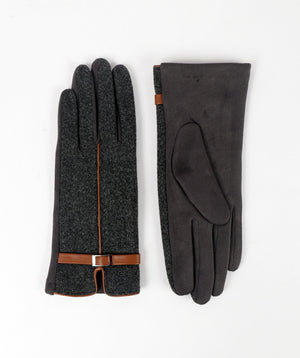 Grey Suede Gloves with Tan Details and Contrast Piping