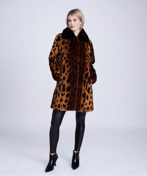 Leopard Print Faux Fur Coat with Notched Lapel and On-Seam Pockets