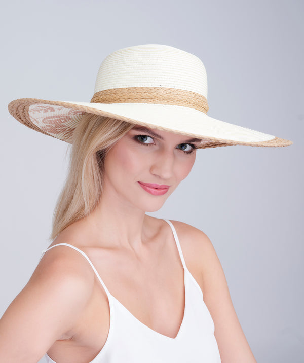 Ivory Wide Brim Hat with Leopard Print Interior