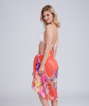 Orange Floral Print Sarong - Lightweight and Crease-free