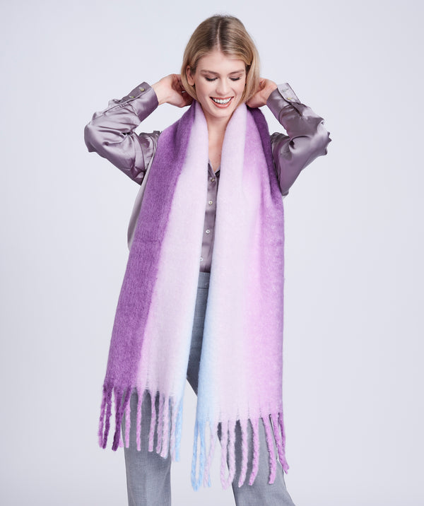 Purple Fringed Tonal Striped Blanket Scarf - Stylish and Cosy