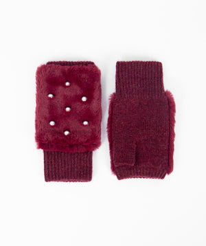Fingerless Faux Fur Glove - Berry - Accessories, Berry, Faux Fur, Glove, Jasmin Fingerless, Winter Accessories