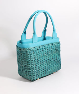 Rattan woven straw bag with zip closure, fully lined, twin top handles, interior pockets, durable lightweight design for summer, beach and everyday use.