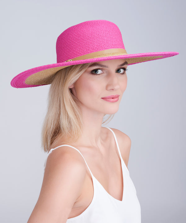 Hot Pink Straw Floppy Hat with UPF50 Protection