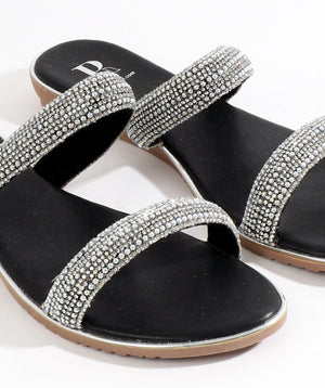 Black Embellished Wedged Mule Sandal with Open Toe