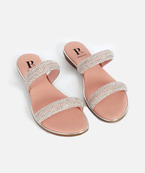 Blush Embellished Wedge Sandal with Open Toe and Padded Insole