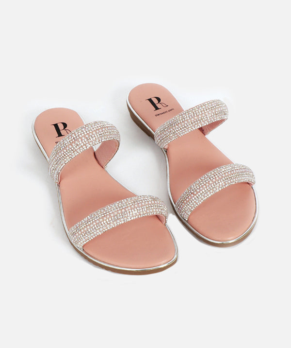 Blush Embellished Wedge Sandal with Open Toe and Padded Insole