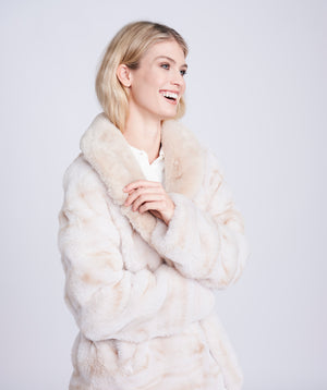 Honeycomb Ombre Faux Fur Coat with Belt and Pockets