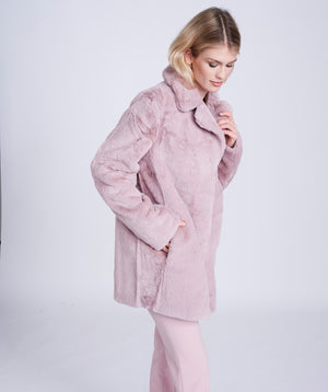 Dusty Pink Midi Coat with Faux Fur Collar