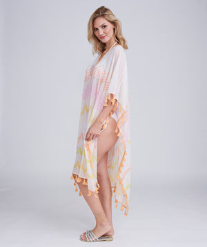 Pink Zig-Zag Print Maxi Coverup with Tassel Trim