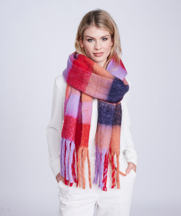 Multicoloured Oversized Check Blanket Scarf for Vibrant Style