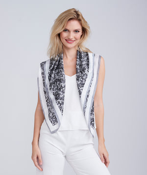 Silver Grey Silky Finish Luna Scarf with Small Print