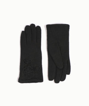 Black Wool Cosy Glove with Floral Motifs