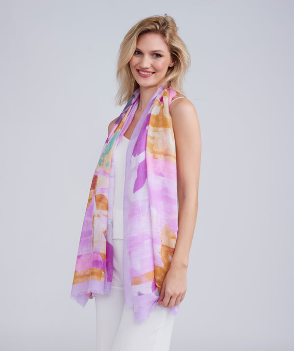 Lilac Blue Print Scarf with Soft Lightweight Fabric