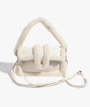 Winter White Faux Fur Crossbody Bag with Button Closure