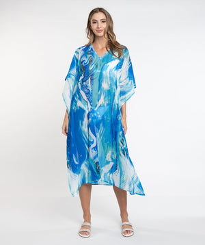 Blue Ocean Print Maxi Cover Up with Dazzling Embellishment