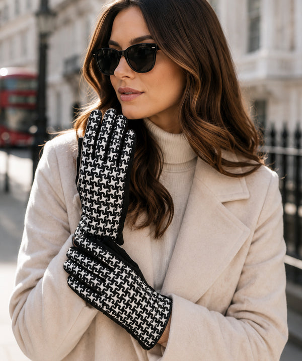 McKenzie - Houndstooth Faux Suede Gloves