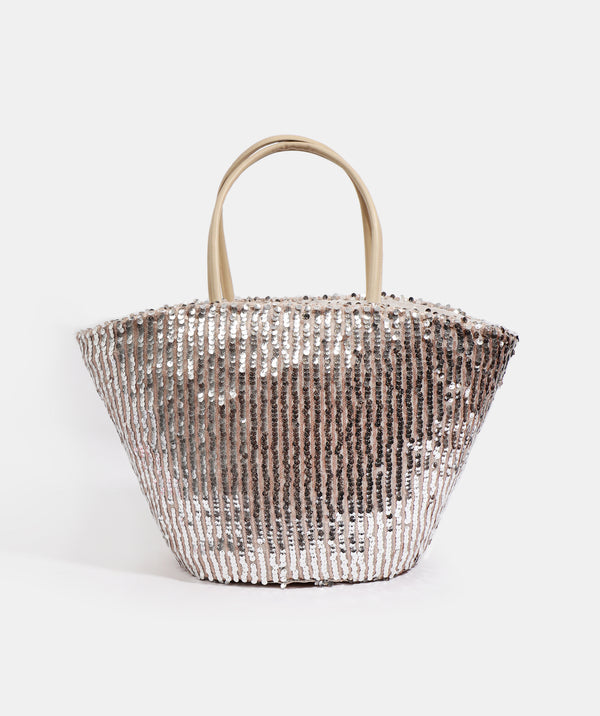 Silver Sequin Beach Bag with Zipped Closure