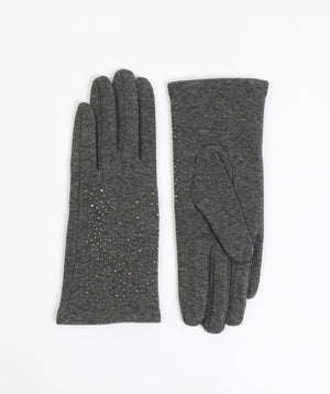 Charcoal Crystal Embellished Faux Suede Gloves with Warm Lining