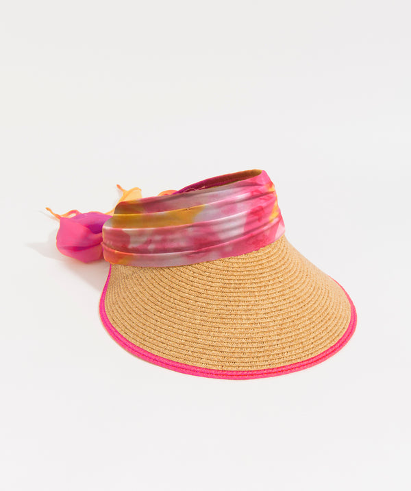 Natural/Fuchsia Chiffon Belt Visor with Striking Contrast Design