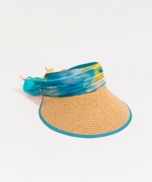 Natural/Turquoise Visor with Chiffon Belt and Elasticated Band