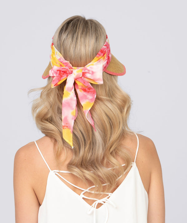 Misha - Chiffon Tie Straw Visor