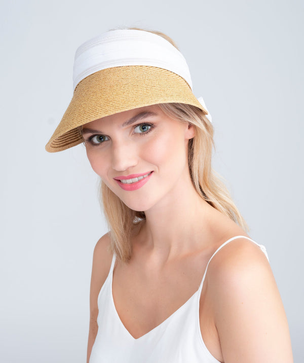 Misha - Chiffon Tie Straw Visor
