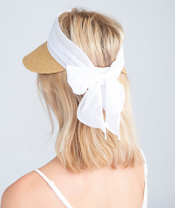Misha - Chiffon Tie Straw Visor