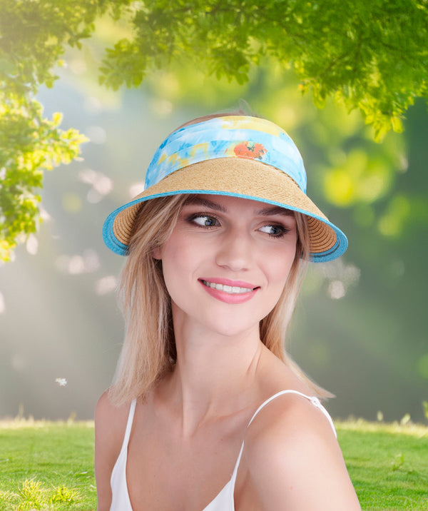 Misha - Chiffon Tie Straw Visor