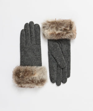 Grey Faux Fur Cuff Gloves - Charcoal - Accessories, Charcoal/Wolf, Faux Fur, Glove, Monroe, Winter Accessories