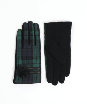 Blackwatch Tartan Nico Gloves with Faux Fur Pom Pom Detail