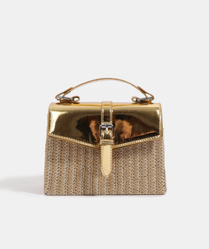 Gold Metallic Detail Handbag with Long Strap