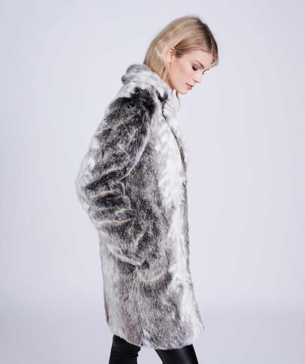 Snow Leopard Faux Fur Midi Length Paris Coat