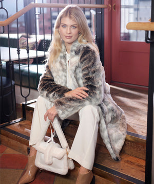 Snow Leopard Longline Faux Fur Coat