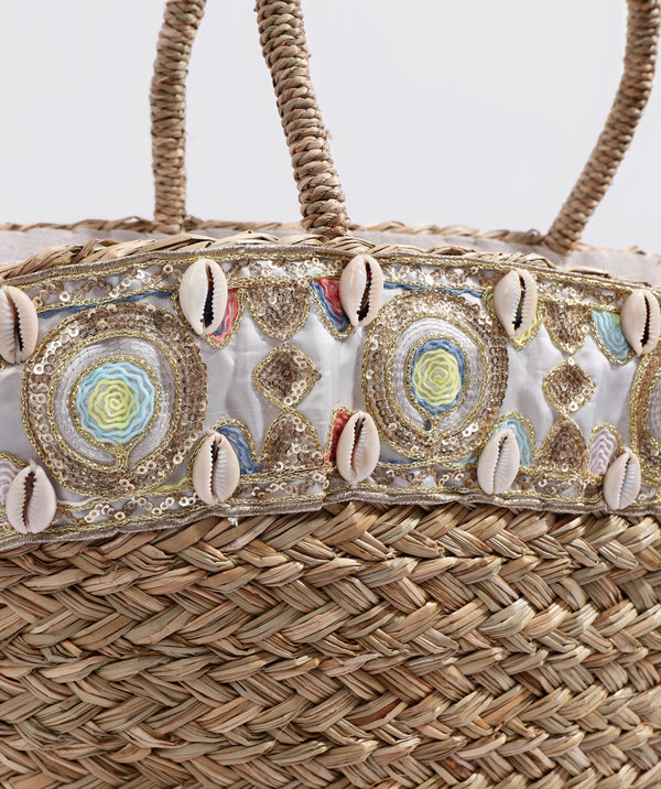 Perez - Sequin Embellished Straw Basket