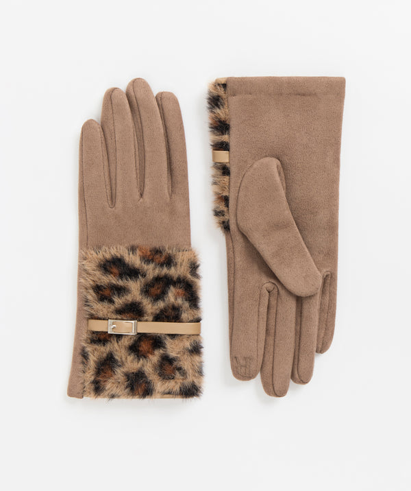 Phoebe - Handschoenen van kunstsuède met luipaardmanchetten