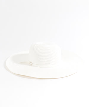 White Wide Brim Floppy Hat with Faux Leather Belt