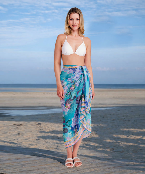 Ravenna - Pale Turquoise Paisley Print Beach Sarong
