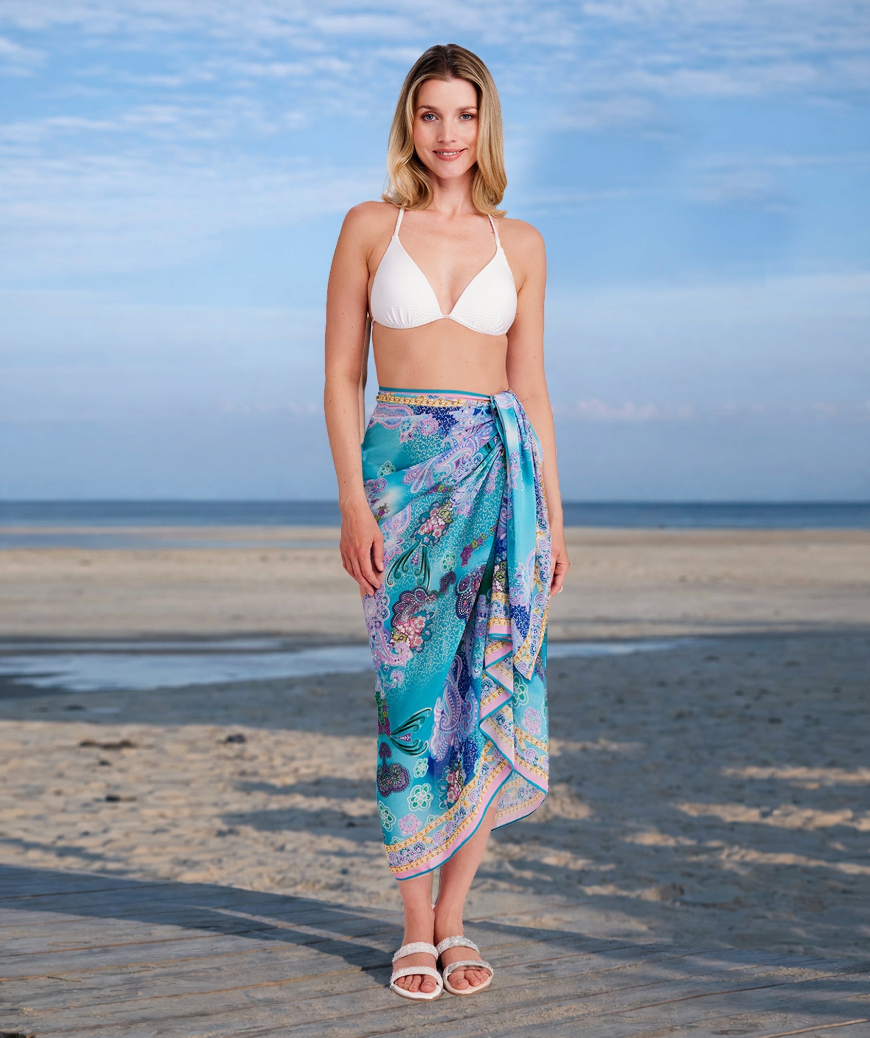 Ravenna - Pale Turquoise Paisley Print Beach Sarong