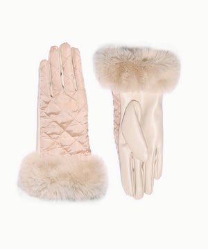 Cream Rain Proof Glove with Faux Fur Cuff and Belt Detail