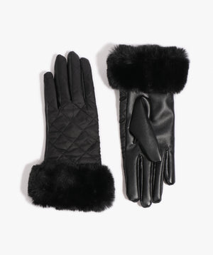 Black Rain Proof Remington Glove with Belt Detail and Faux Fur Cuff