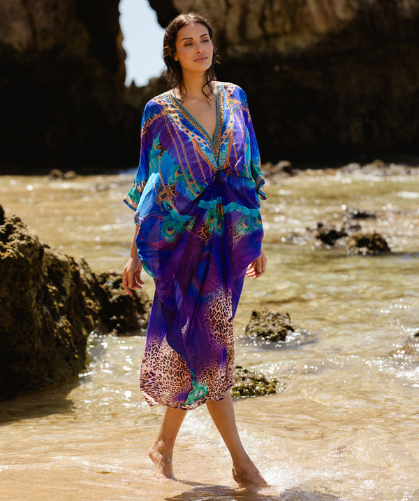 Rhodes Kaftan Beach Cover-up - Blue